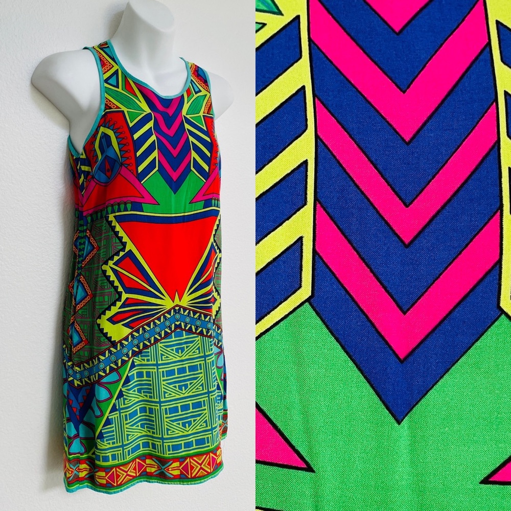 FLYING TOMATO Dress Colorful ART DECO Print Shift Size XS - Picture 10 of 12